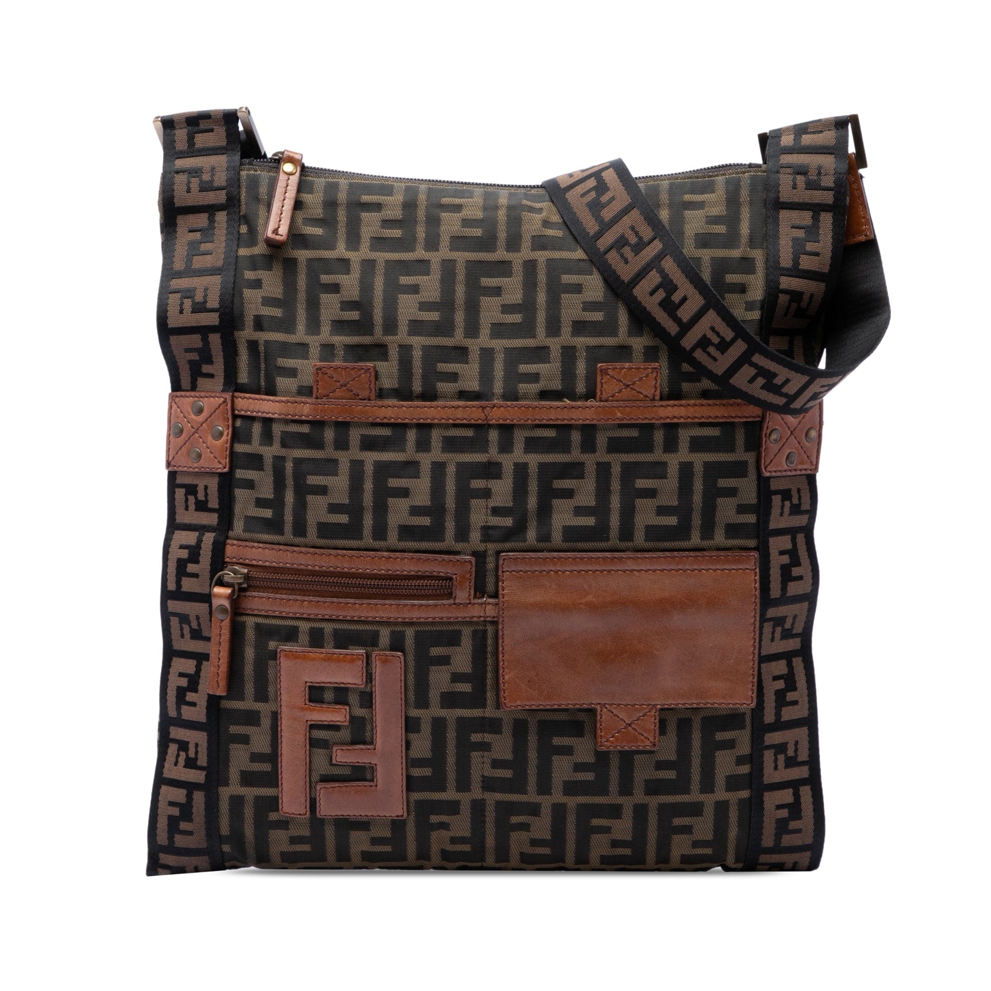 Fendi Zucca Canvas FF Flat Messenger Bag
