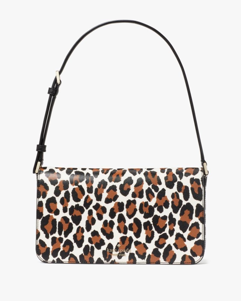Kate Spade KateSpade Staci Spotted Animal Printed Medium Flap Shoulder Bag Cream Multi