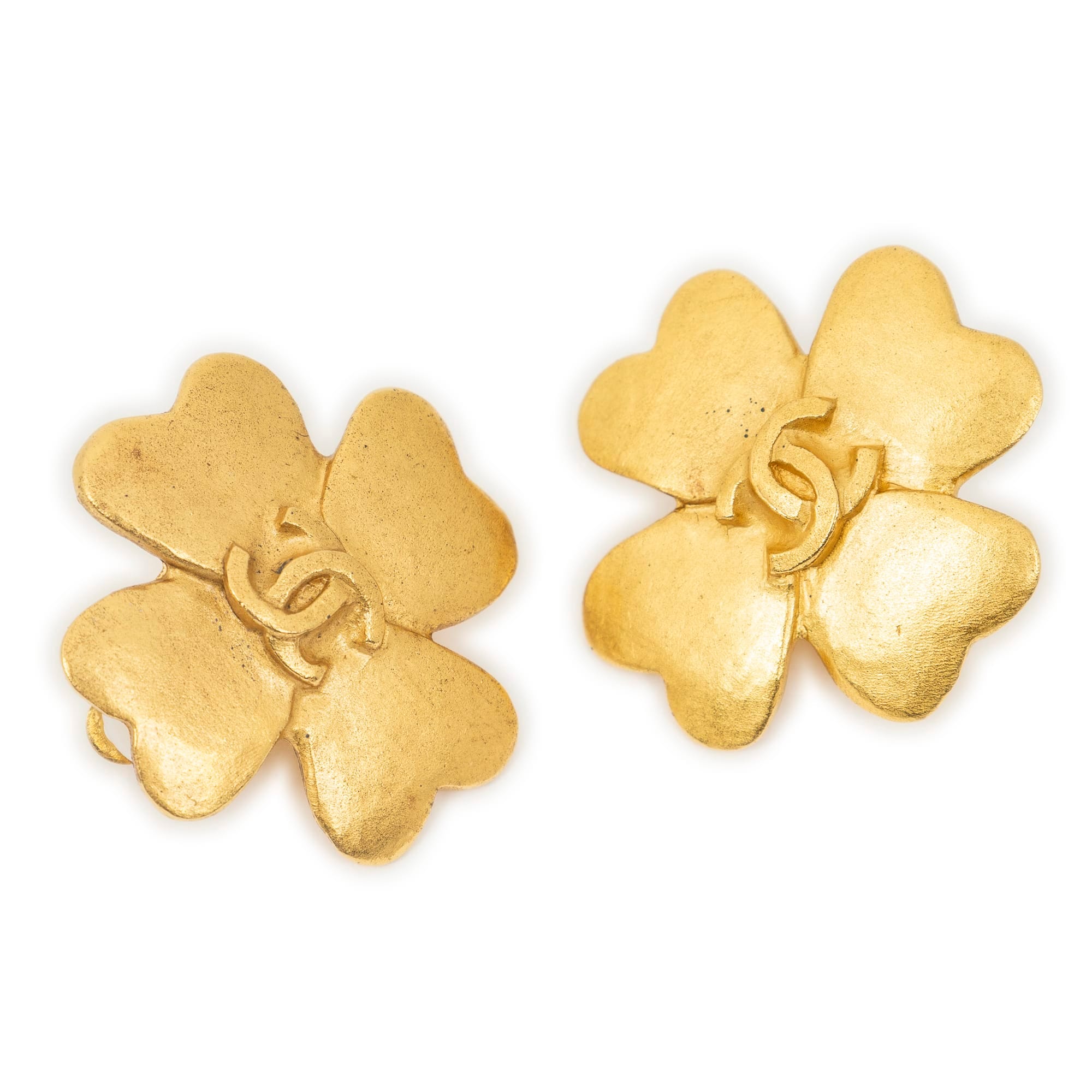 Chanel Gold Stainless Steel without Nickel CC Four - Leaf Clover Clip On Earrings ABC5797