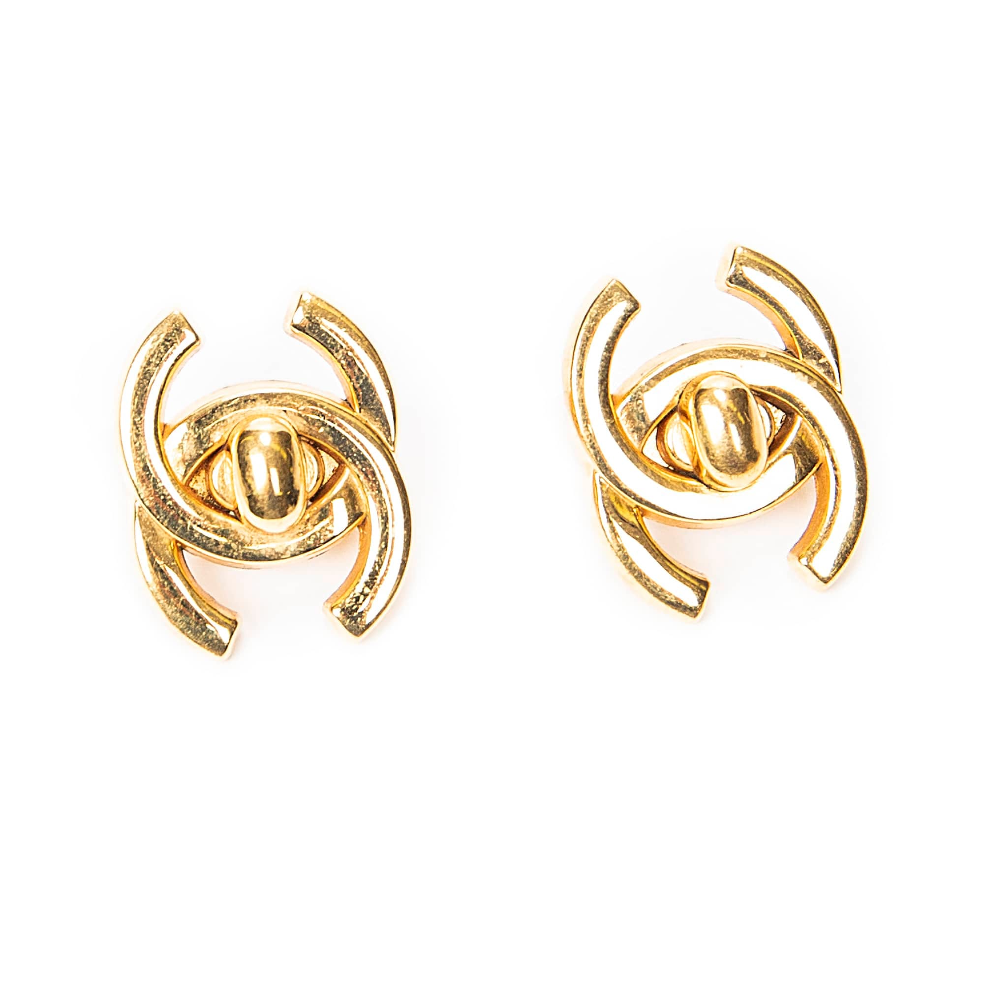 Chanel Gold Stainless Steel without Nickel CC Turnlock Clip On Earrings ABC6580