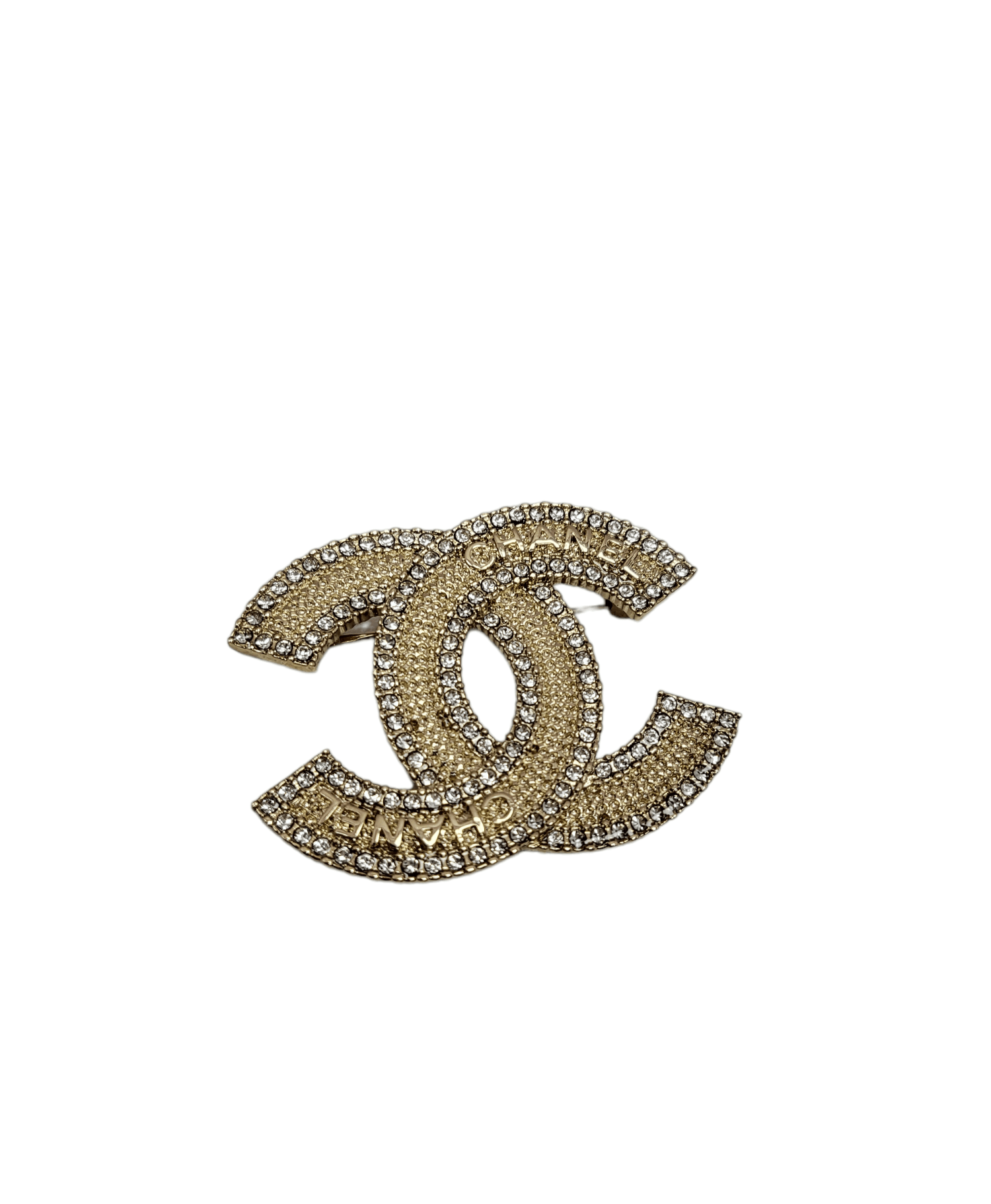 Chanel Cocomark Crystal Framed CHANEL Words Brooch LGHW SKC1501