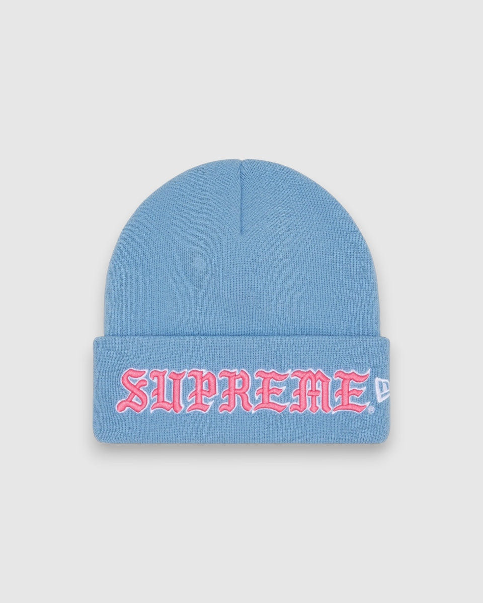Supreme New Era Old English Beanie Light Blue