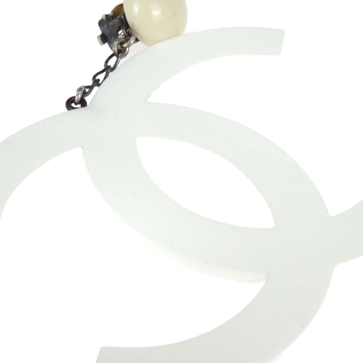 Chanel Dangle CC Clip - On Earrings White Acrylic 96P