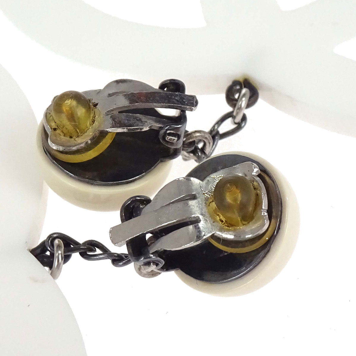 Chanel Dangle CC Clip - On Earrings White Acrylic 96P