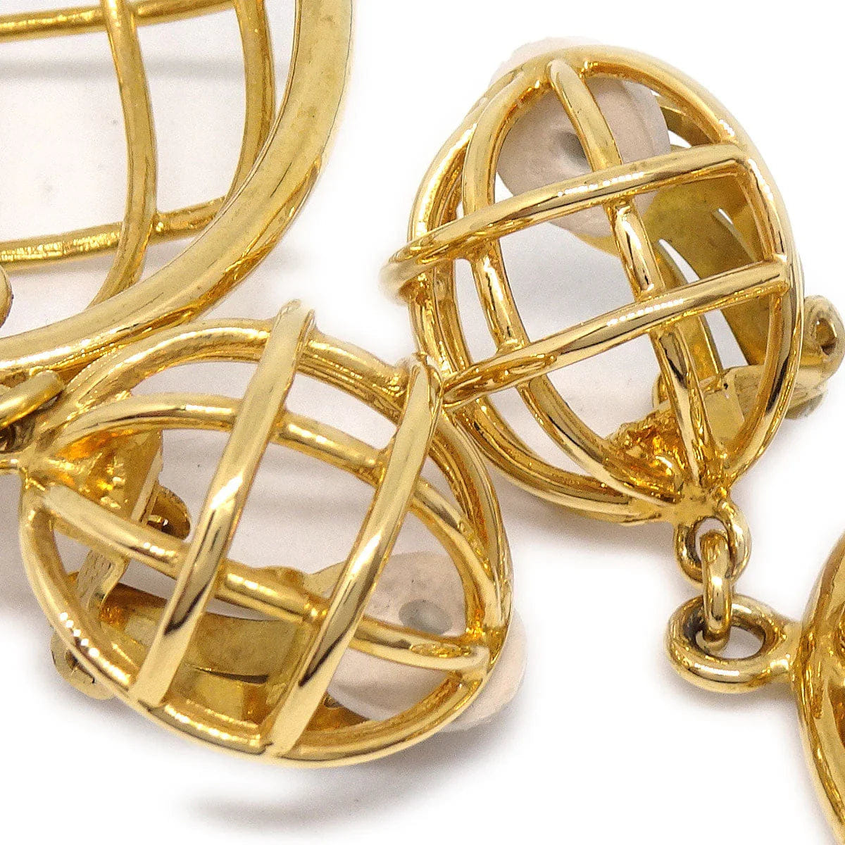Chanel 1993 Birdcage Dangle Earrings Clip - On Gold