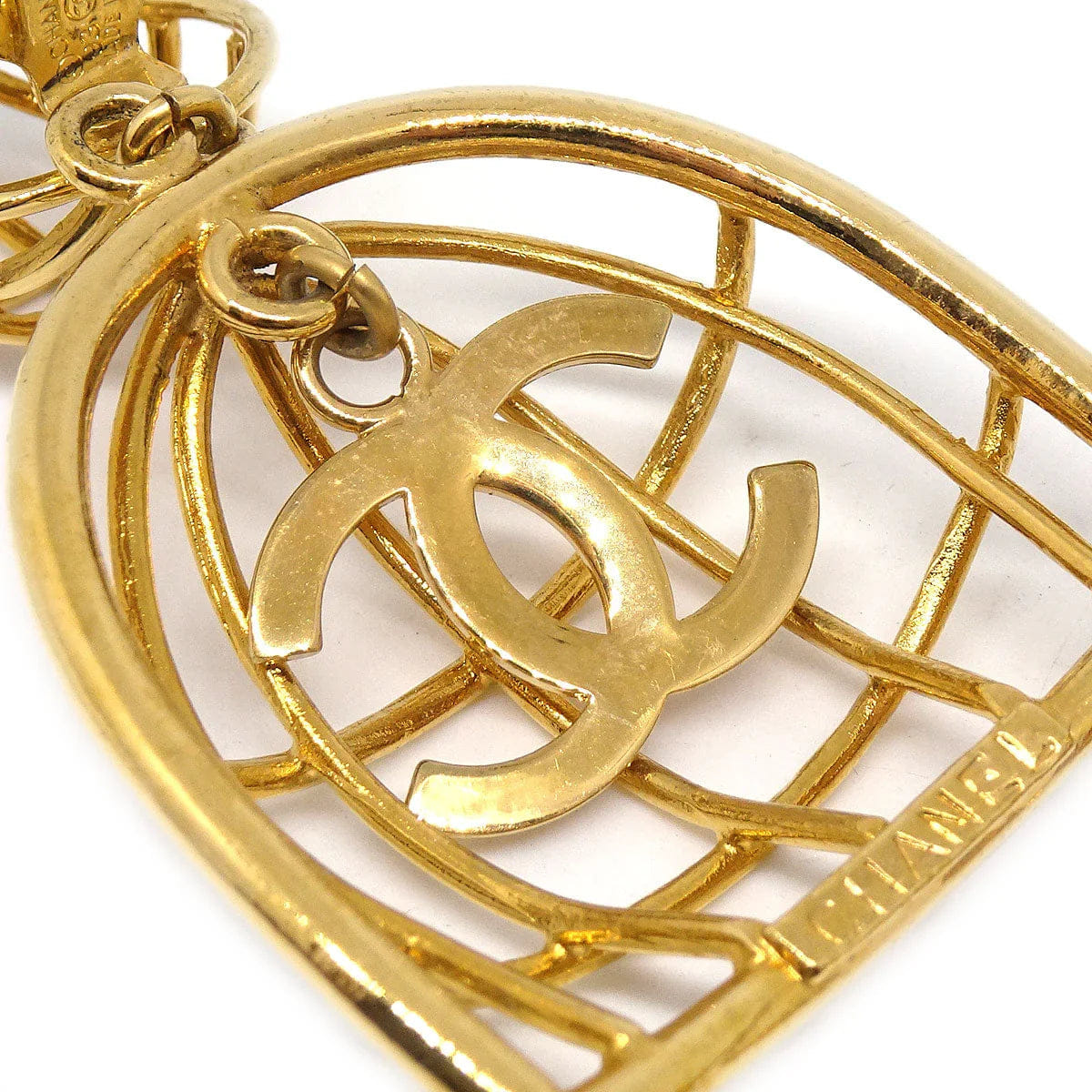Chanel 1993 Birdcage Dangle Earrings Clip - On Gold