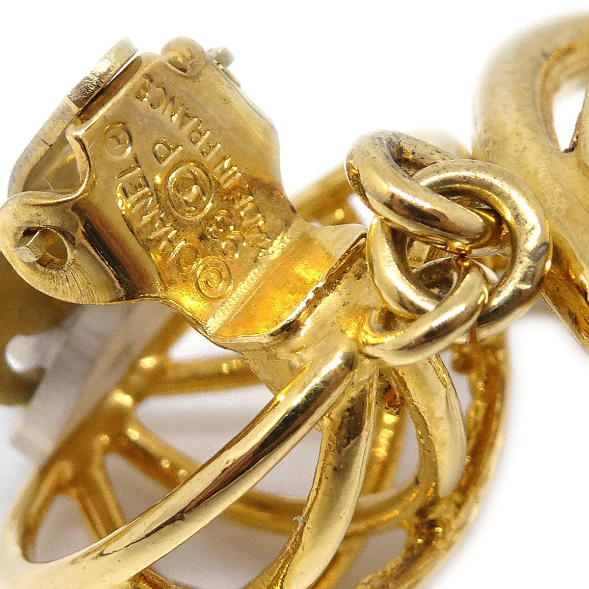 Chanel 1993 Birdcage Dangle Earrings Clip - On Gold