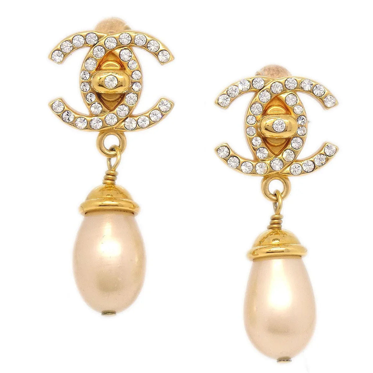 Chanel 1996 Cristal & Faux Pearl CC Turnlock Earrings
