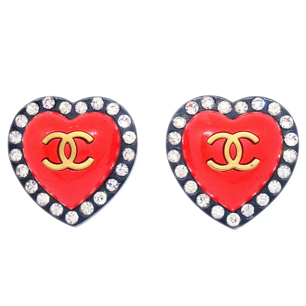 Chanel 1995 Cristal Heart CC Earrings