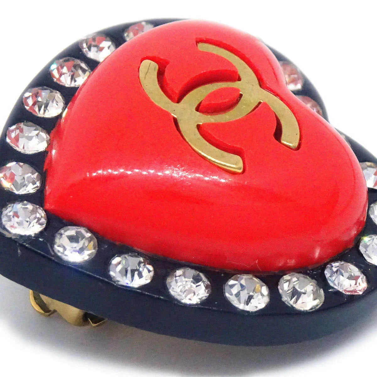 Chanel 1995 Cristal Heart CC Earrings