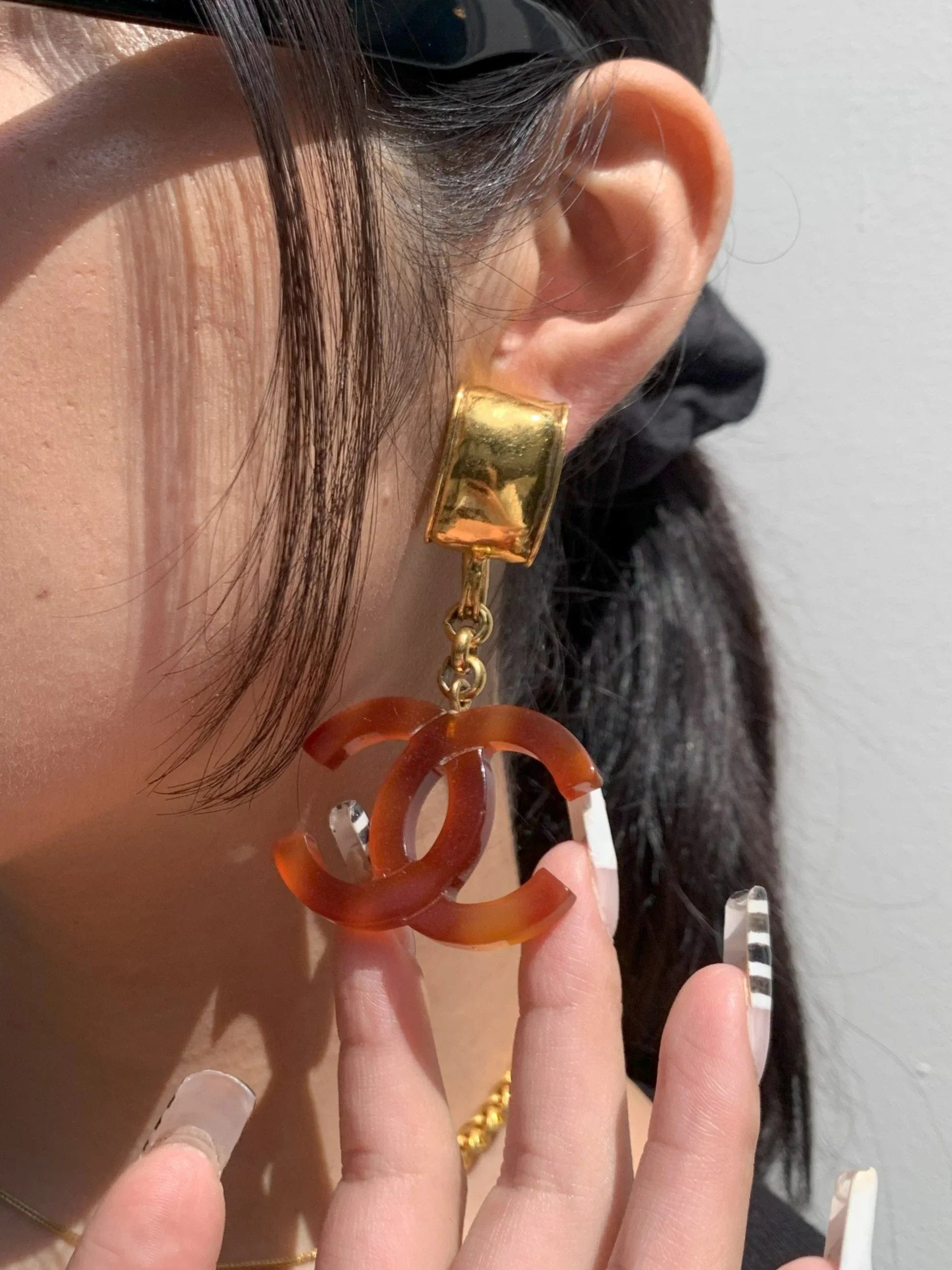 Chanel Dangle Earrings Clip - On Brown 94P