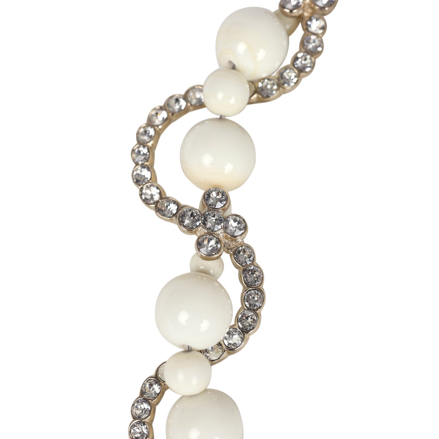 Chanel CC Faux Crystal Beaded Choker Necklace Beige and White Light Gold Tone Hardware