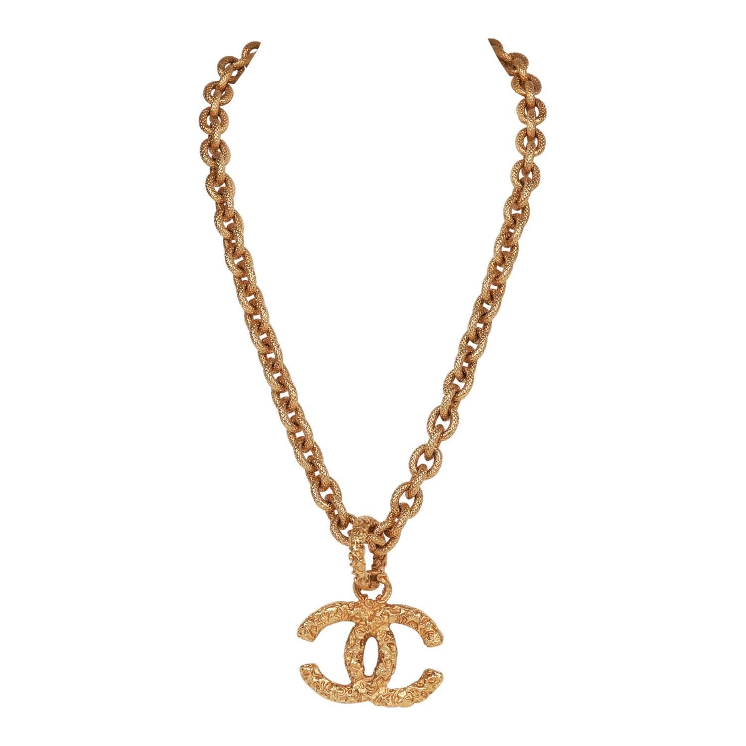 Chanel Vintage Chanel 24K Gold Plated Gold Lava CC Pendant Necklace
