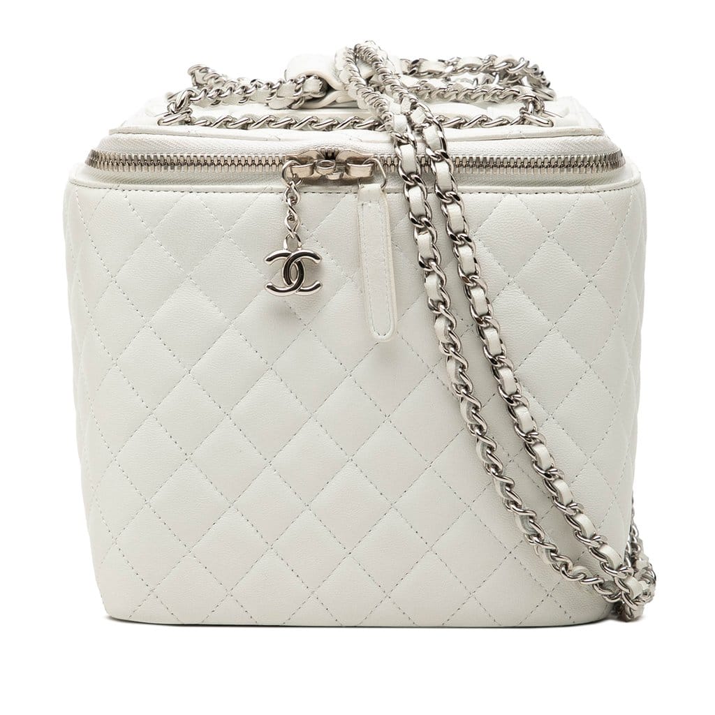Chanel Large Quilted Lambskin Top Handle Jewelry Box With Chain