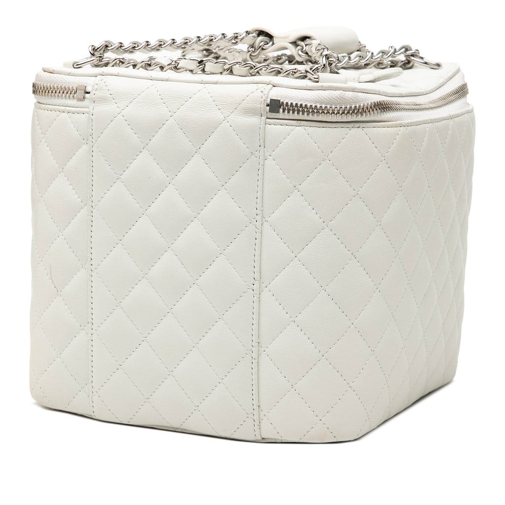 Chanel Large Quilted Lambskin Top Handle Jewelry Box With Chain