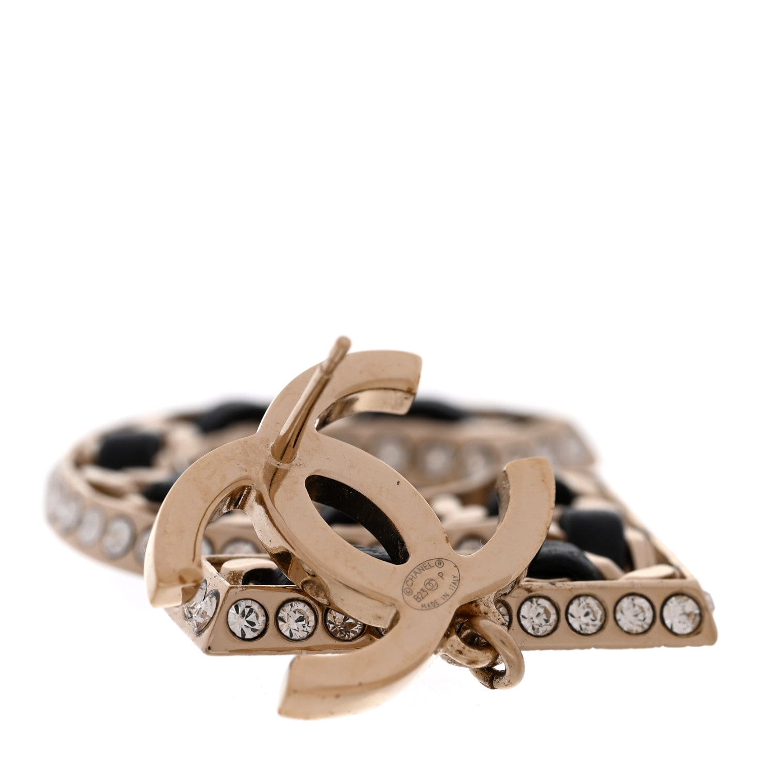 Chanel Crystal Lambskin Chain CC No 5 Drop Earrings Gold Black