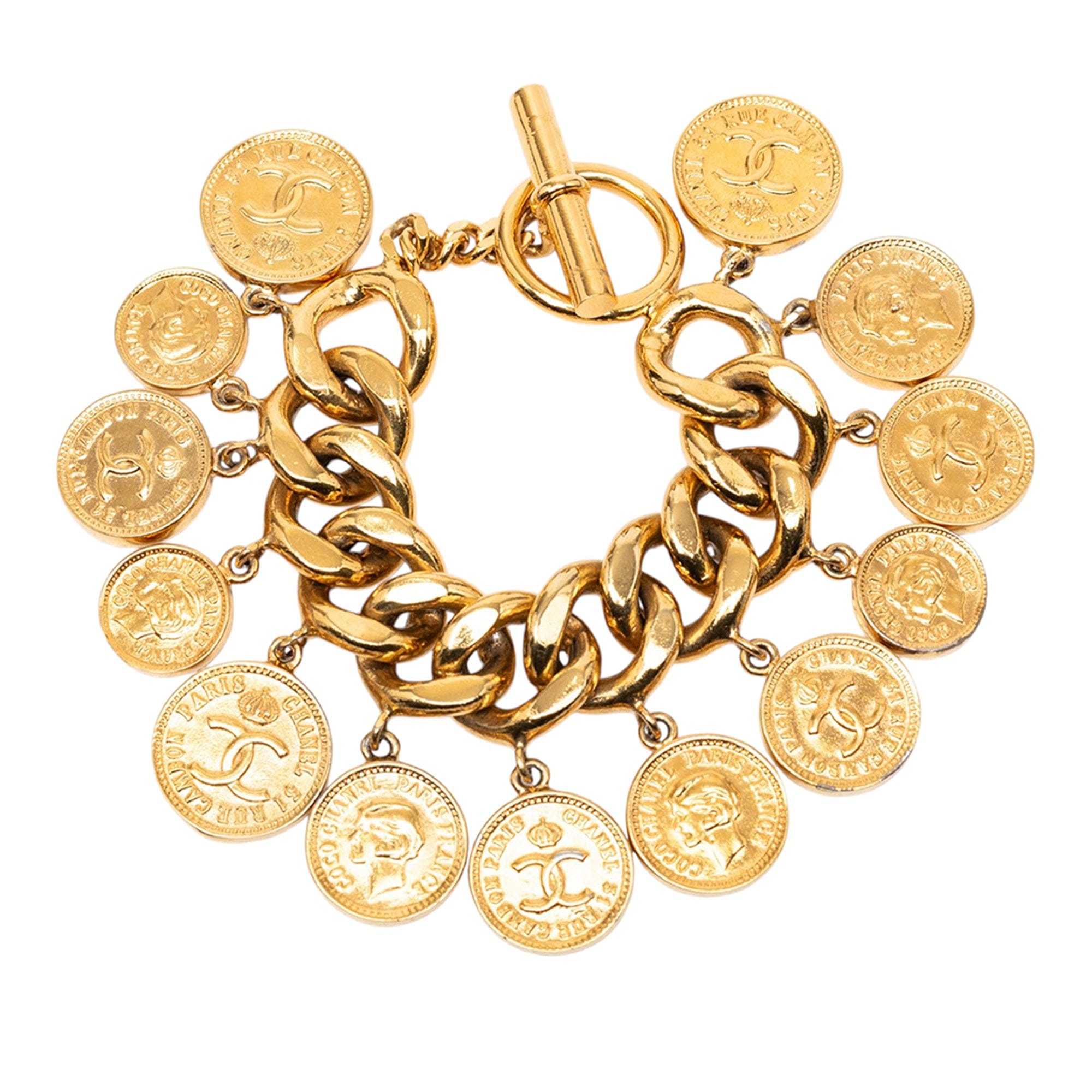 Chanel CC Gold Plated Coins Charm Bracelet