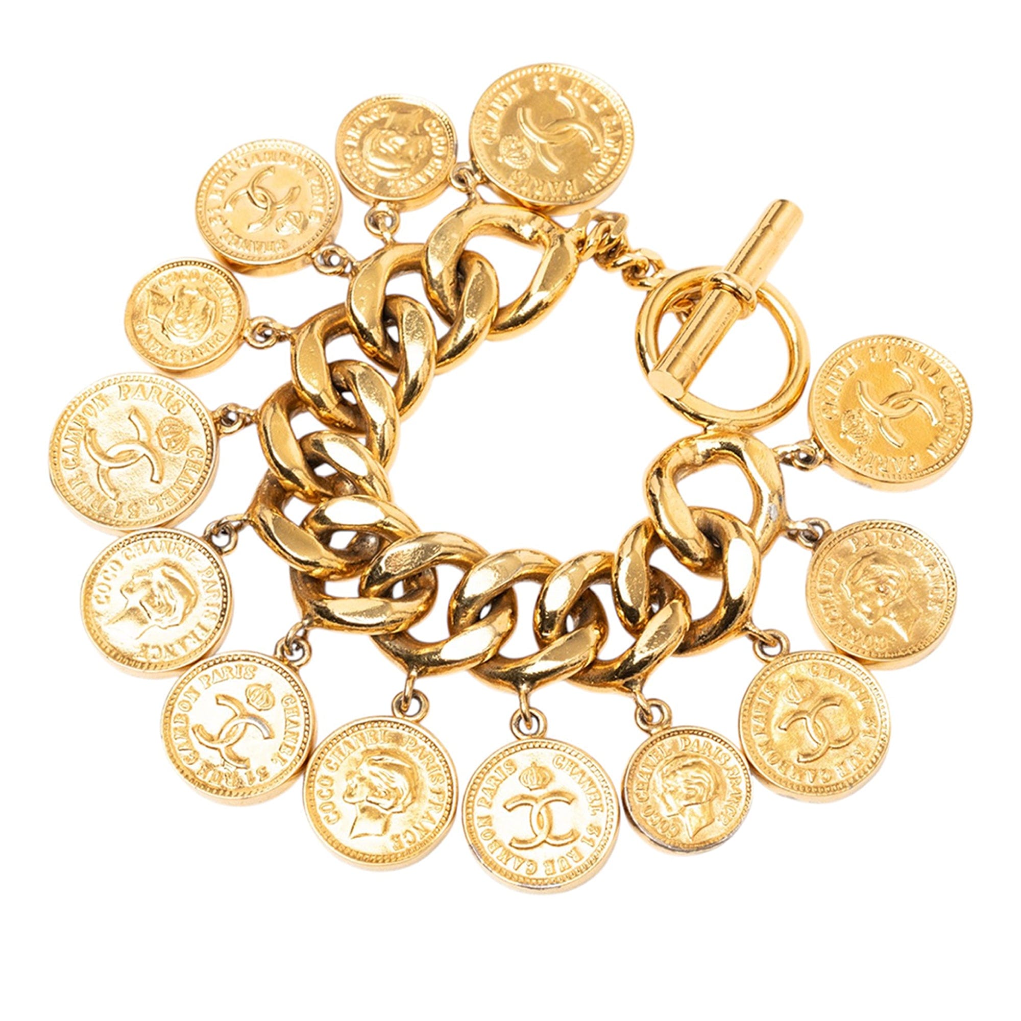 Chanel CC Gold Plated Coins Charm Bracelet