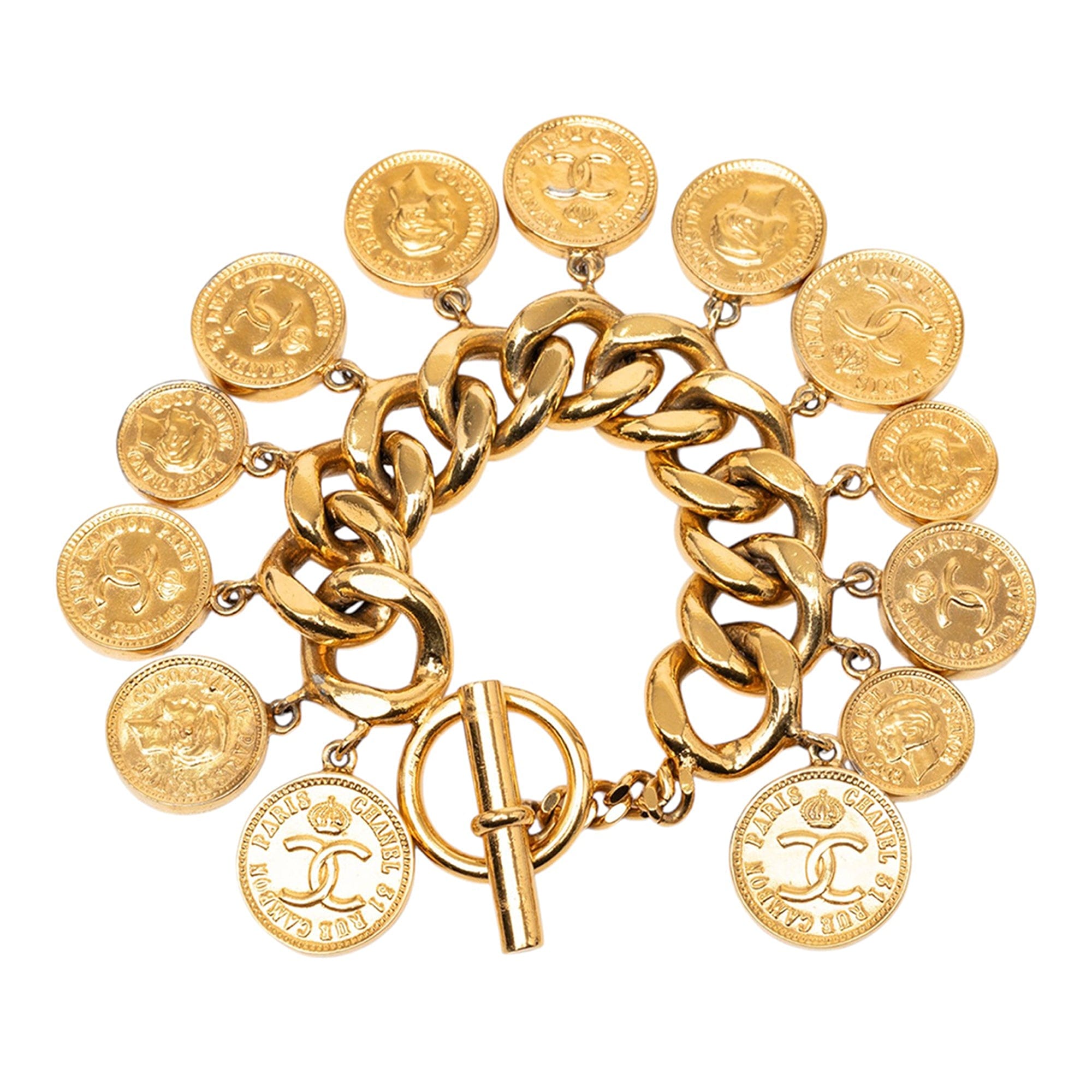 Chanel CC Gold Plated Coins Charm Bracelet
