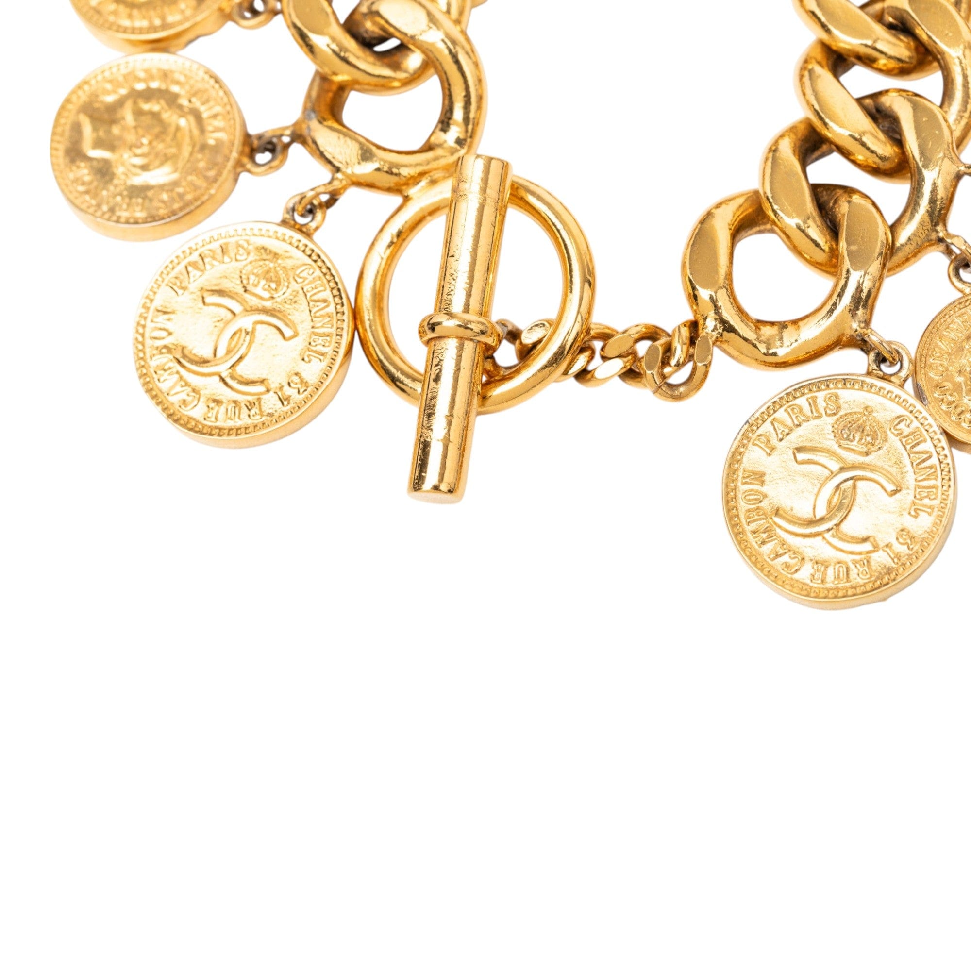Chanel CC Gold Plated Coins Charm Bracelet