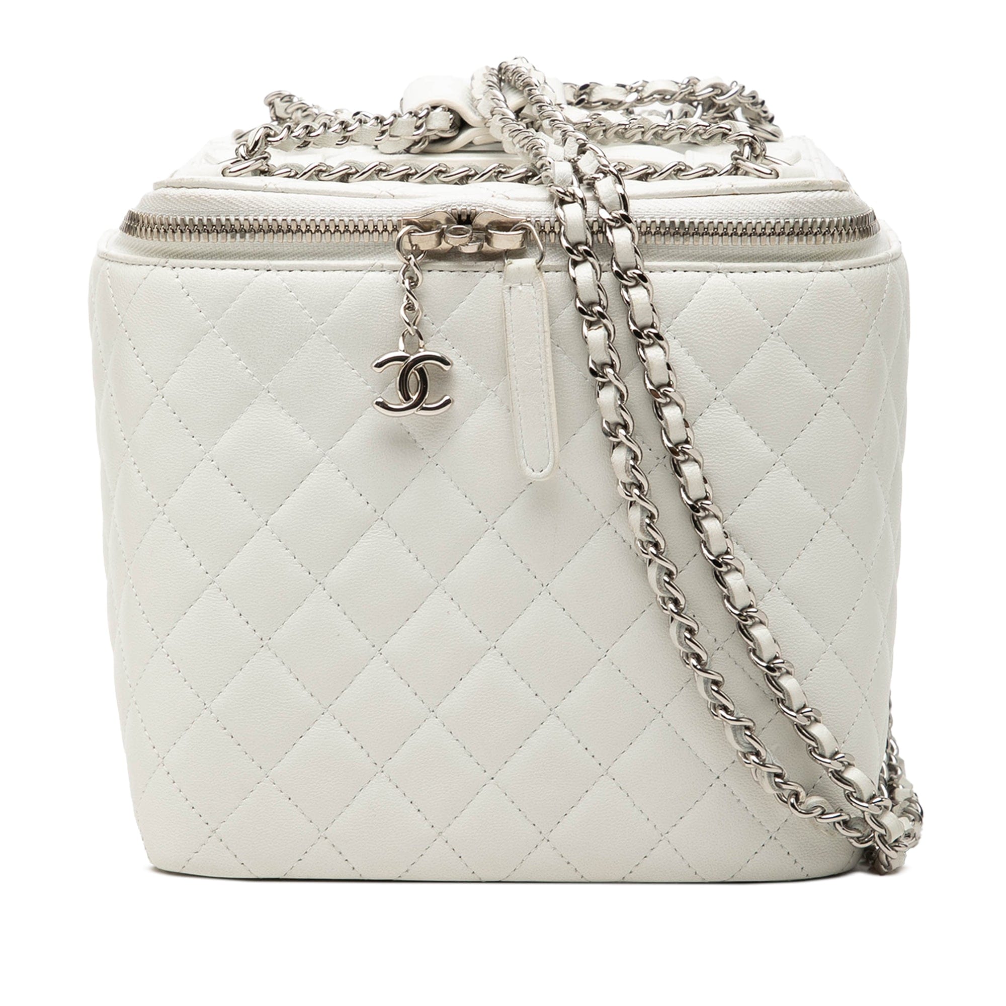 Chanel Large Quilted Lambskin Top Handle Jewelry Box With Chain
