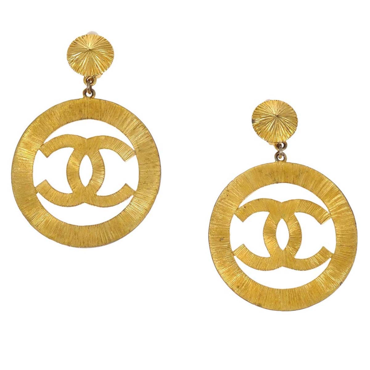Chanel Dangle CC Hoop Clip - On Earrings Gold 93P