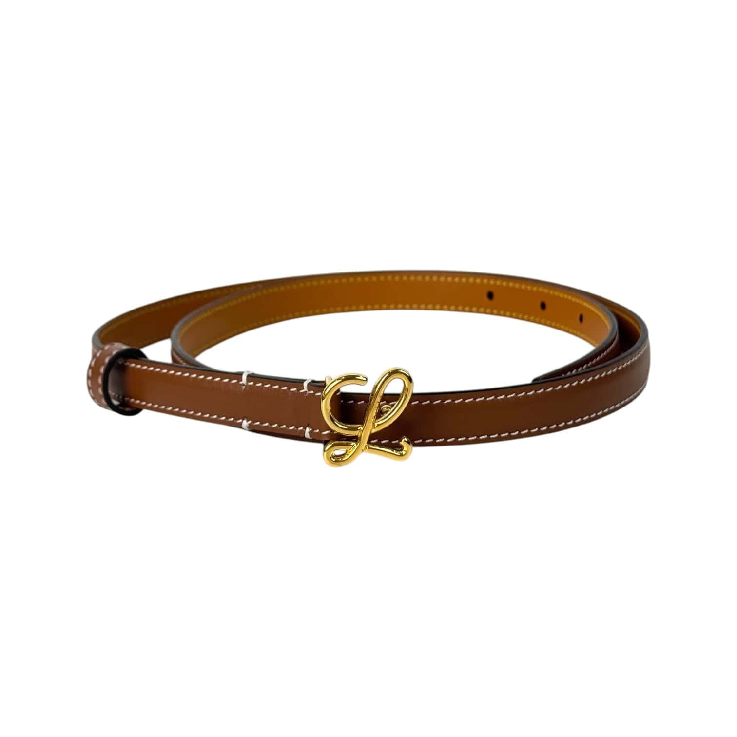 Loewe Brown Mini Belt with Gold Buckle - 80 cm