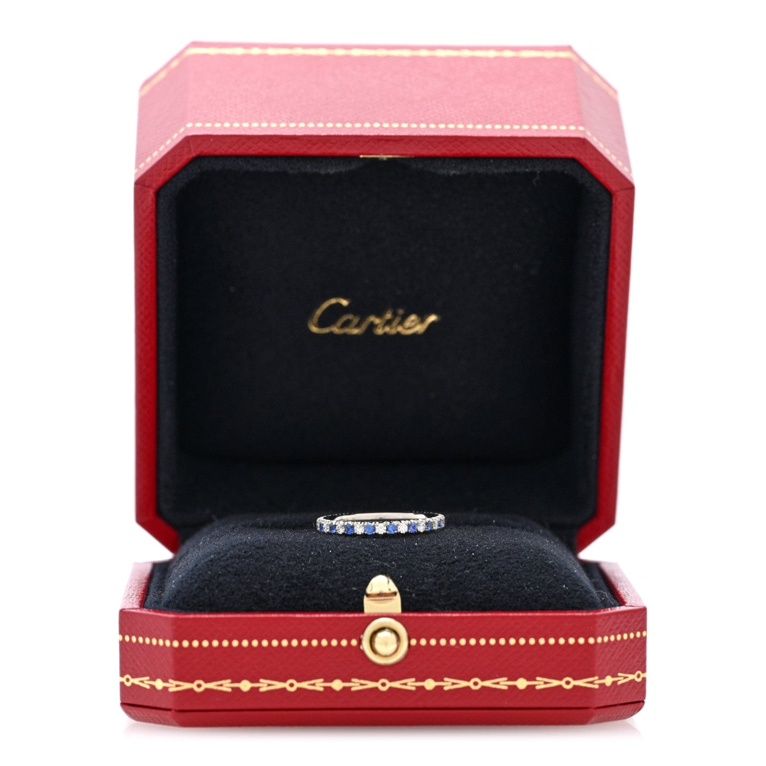 Cartier Platinum Diamond Blue Sapphire 2 mm Etincelle de Cartier Wedding Band Ring 48 4.5