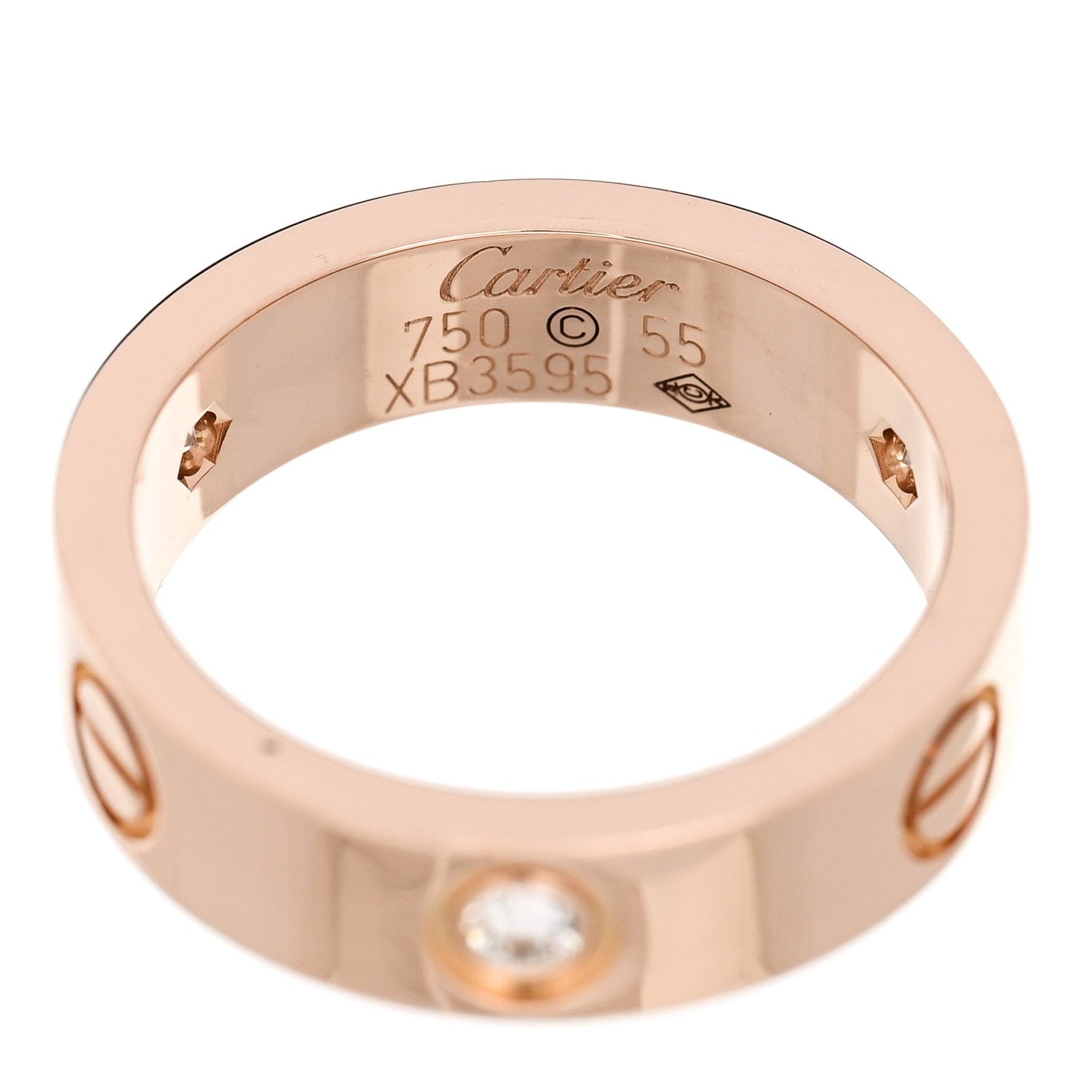 Cartier 18K Pink Gold 3 Diamond LOVE Ring 55 7.25