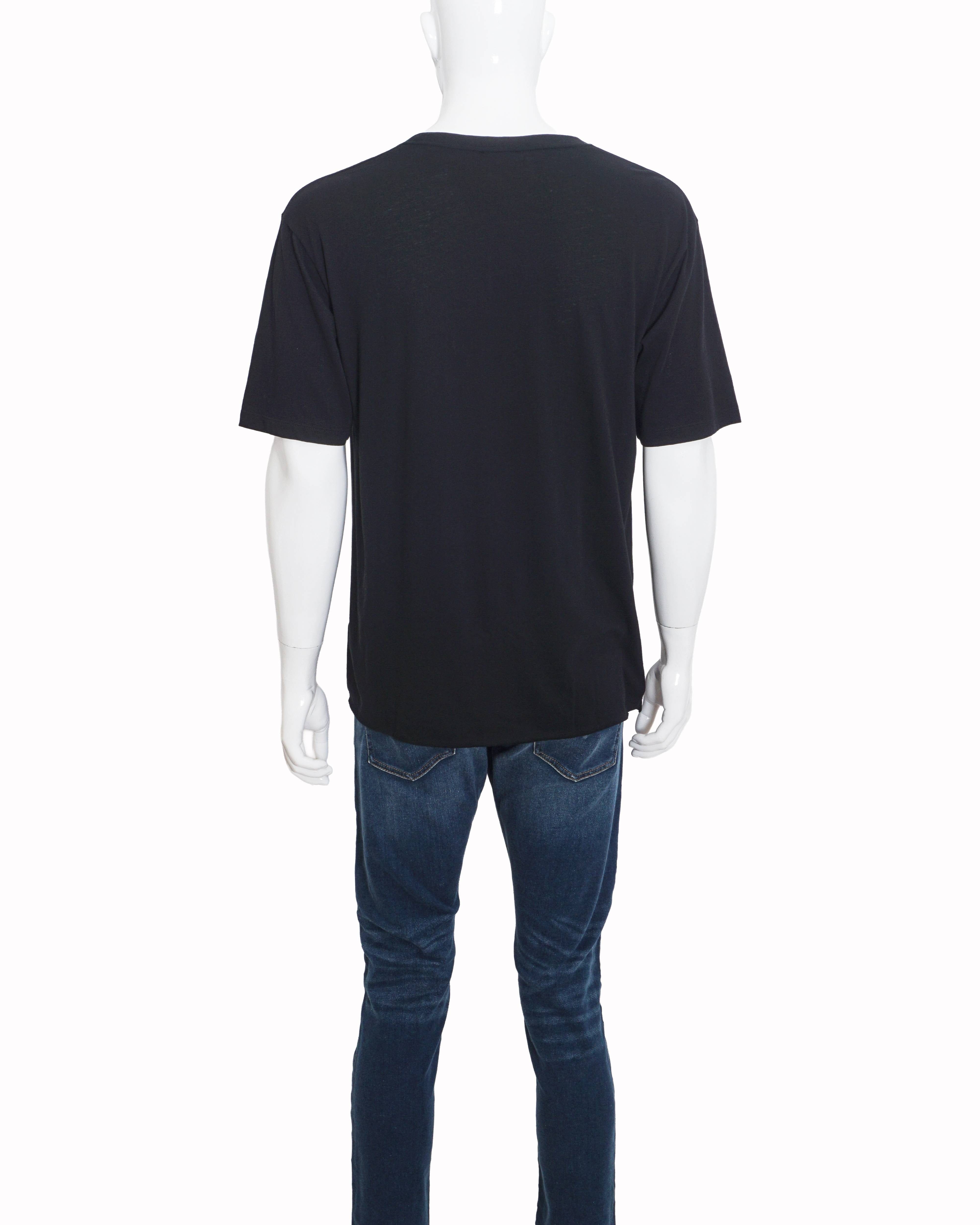 Saint Laurent Black Metallic Script Logo Men's T - Shirt