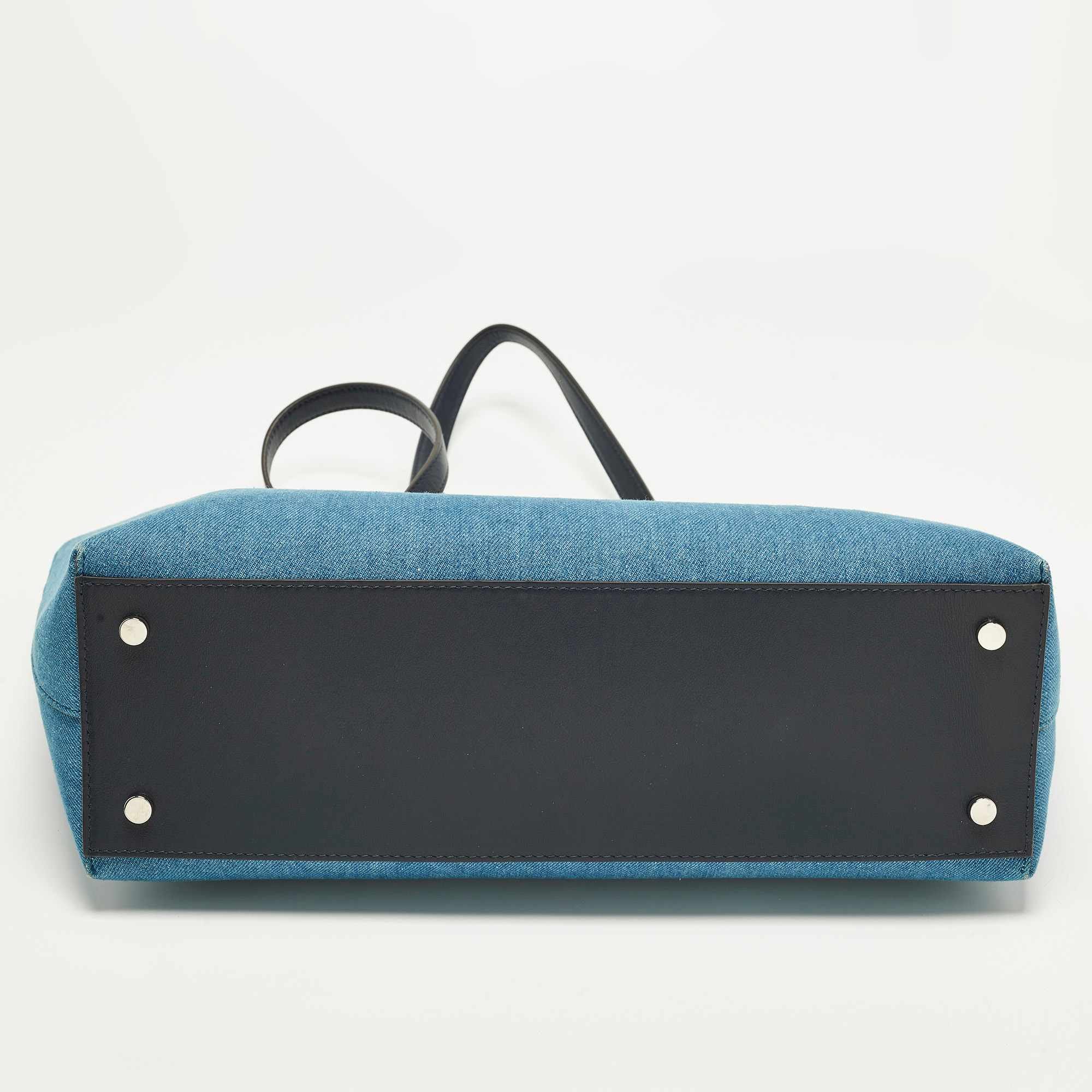 Jimmy Choo Logo Blue Denim And Leather Shopper Tote