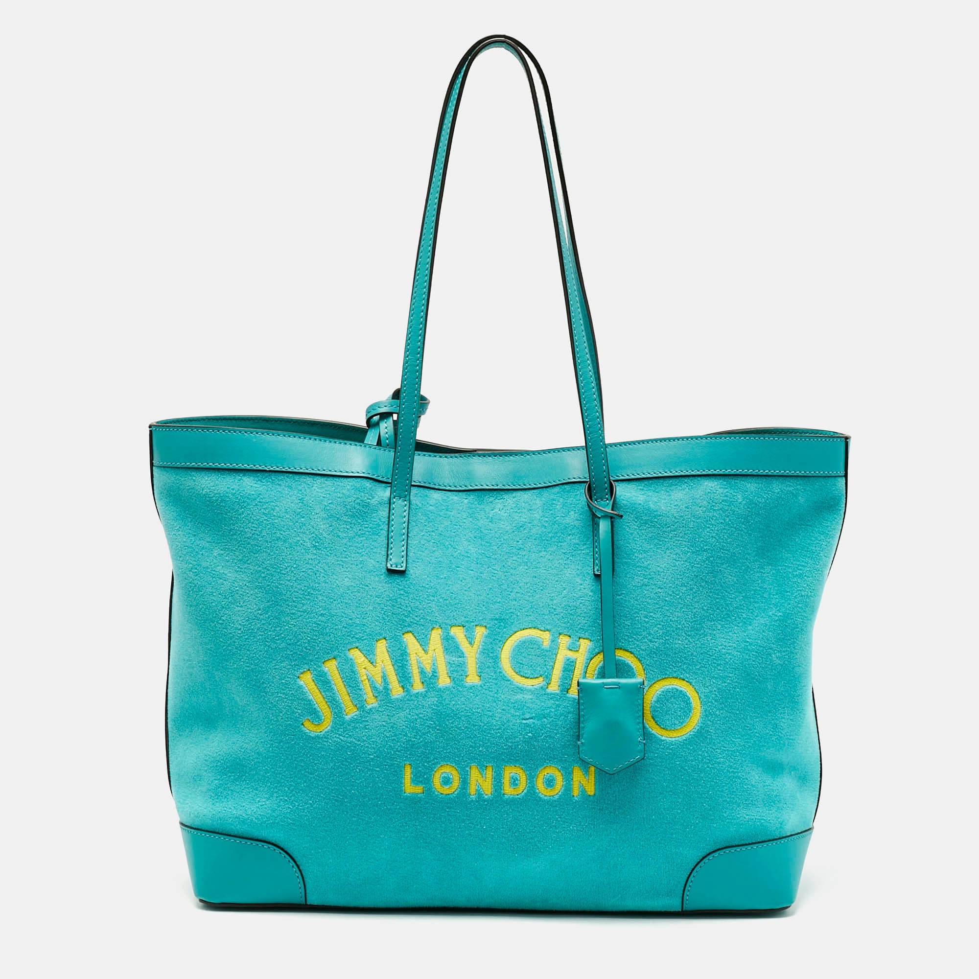 Jimmy Choo Malibu Green Towelling Fabric Logo Tote
