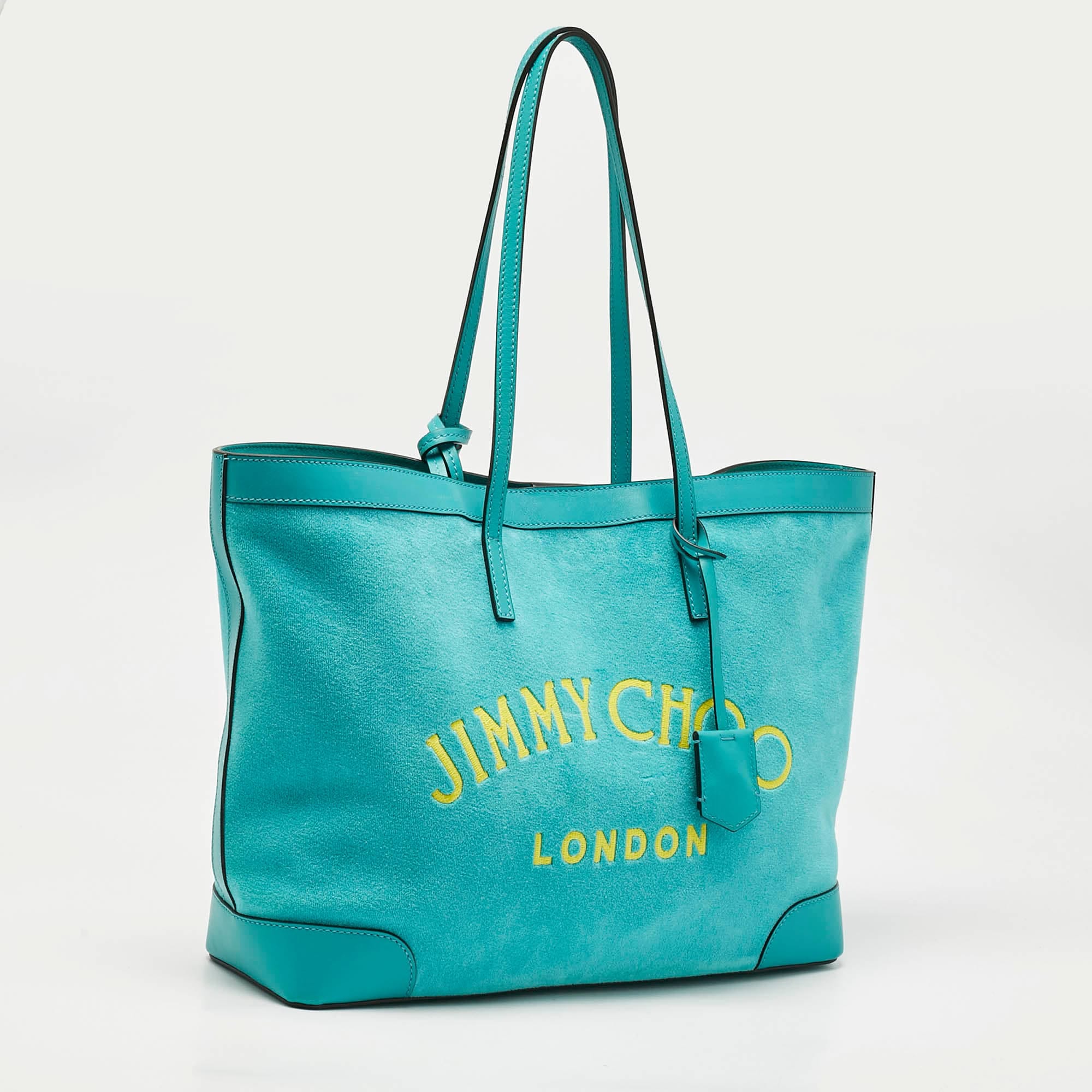 Jimmy Choo Malibu Green Towelling Fabric Logo Tote