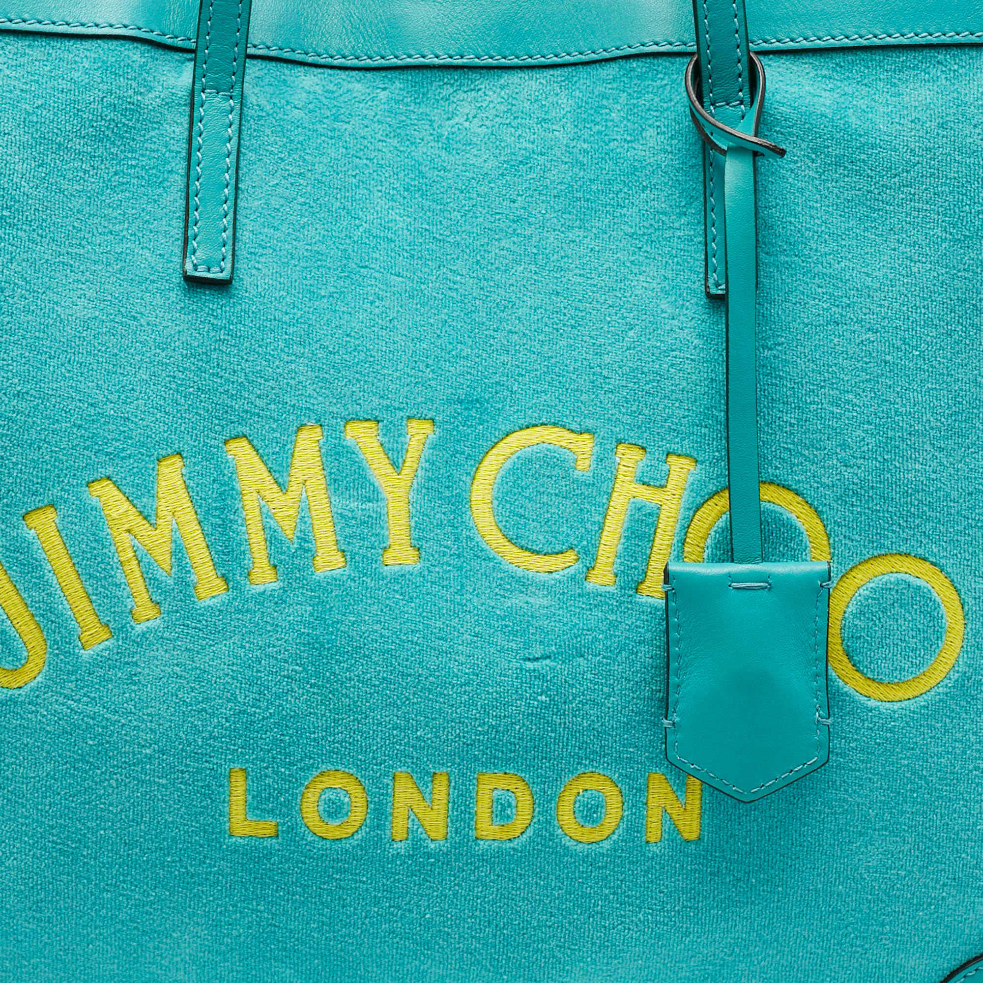 Jimmy Choo Malibu Green Towelling Fabric Logo Tote