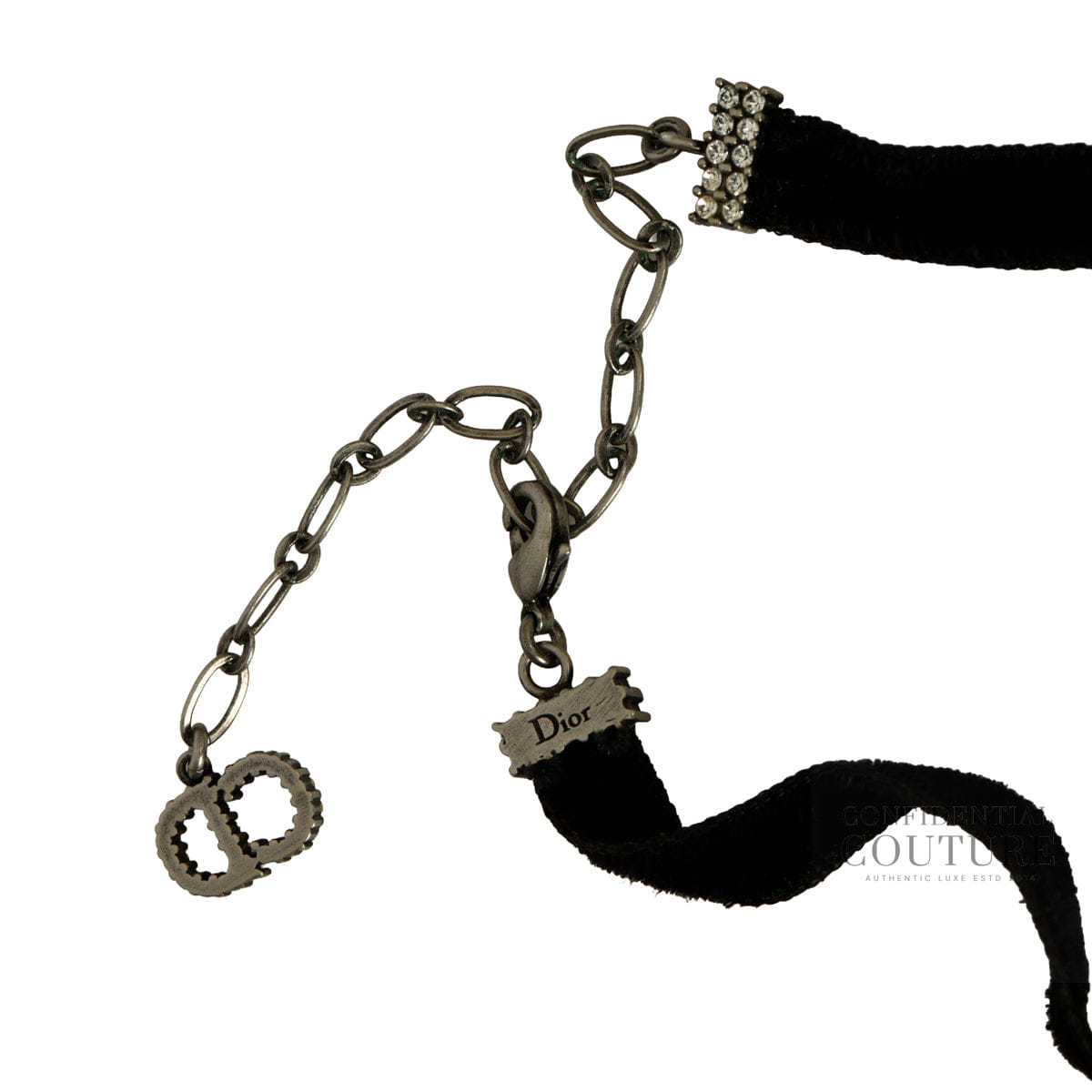 Christian Dior J'Adior Choker Necklace In Velvet Ribbon & Crystals