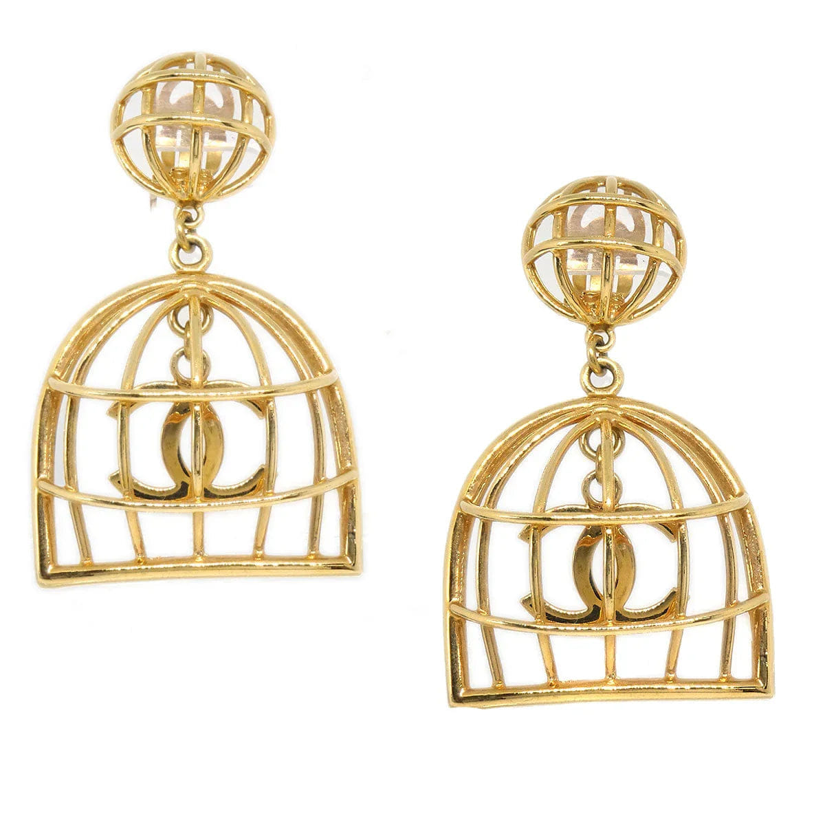 Chanel Birdcage Dangle Earrings Gold 93P