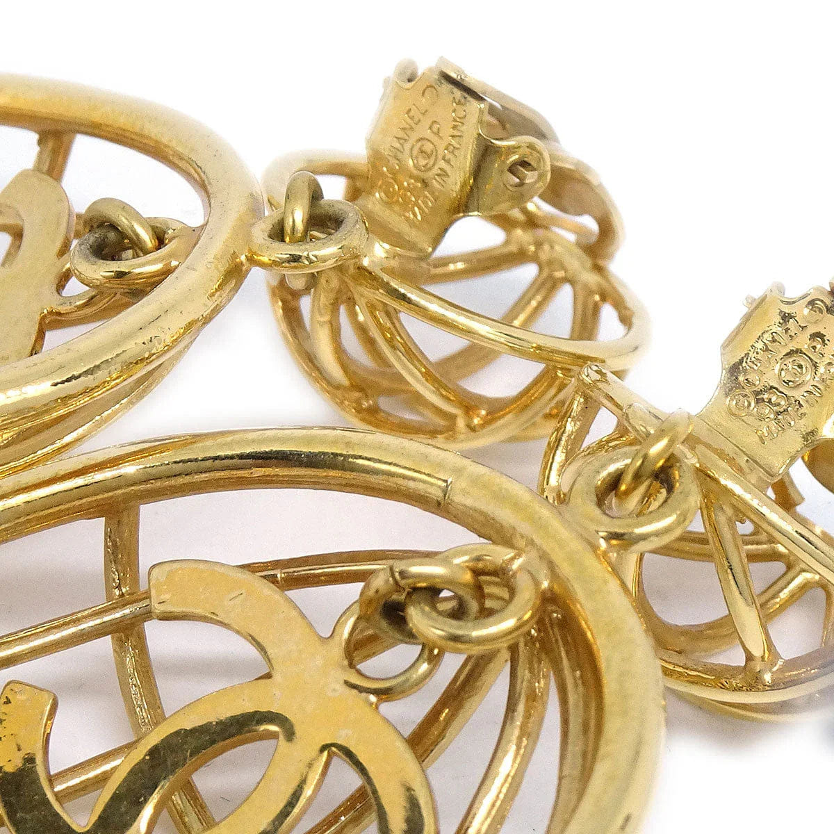 Chanel Birdcage Dangle Earrings Gold 93P