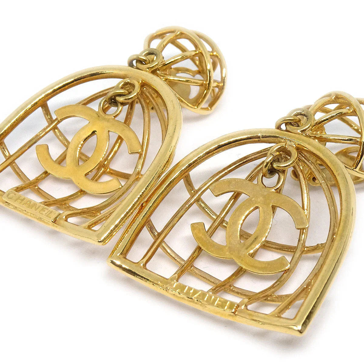 Chanel Birdcage Dangle Earrings Gold 93P