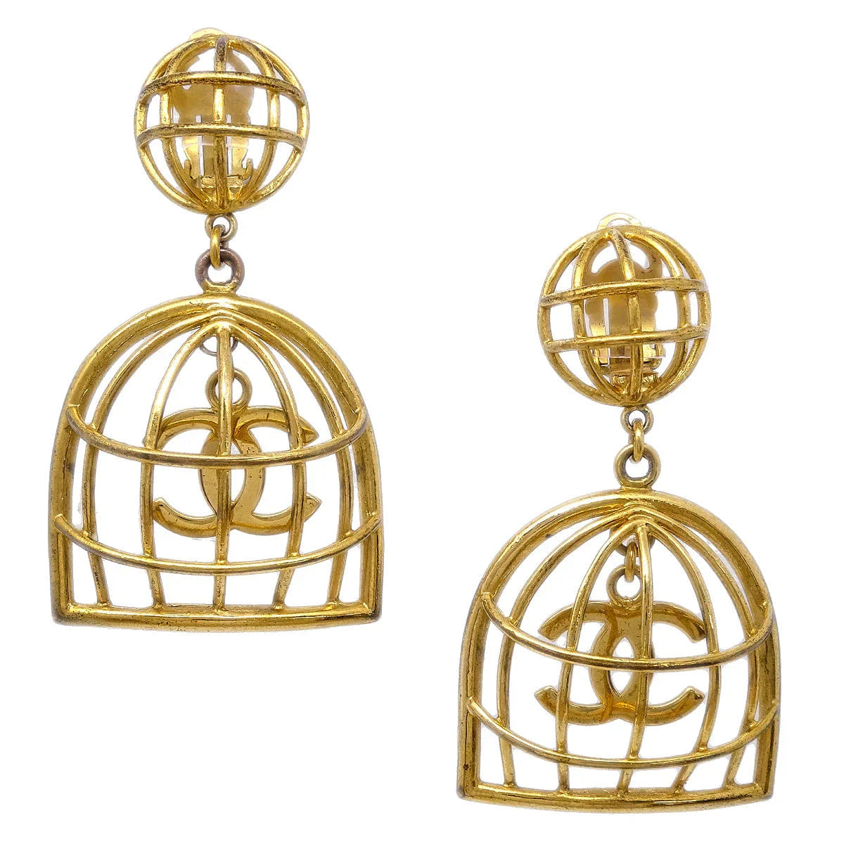 Chanel Birdcage Dangle Earrings Clip - On Gold 93A