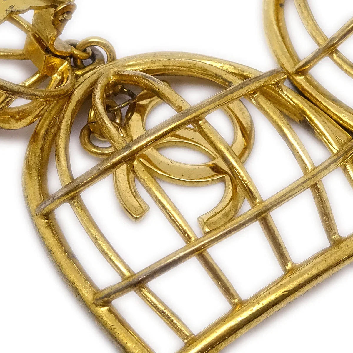 Chanel Birdcage Dangle Earrings Clip - On Gold 93A