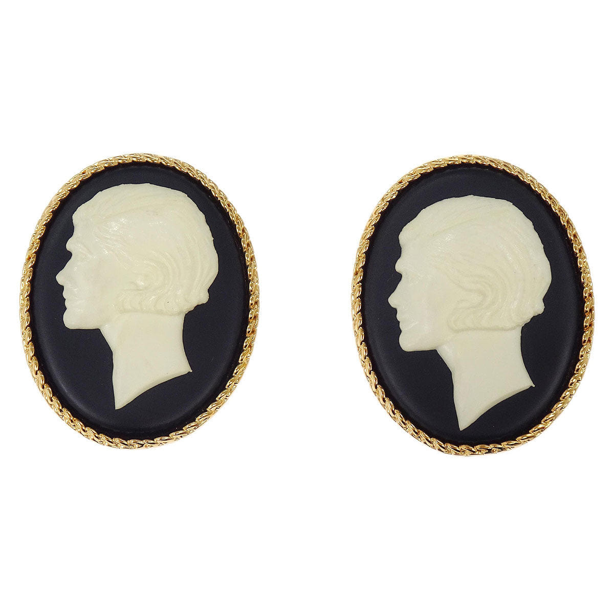 Chanel Cameo Oval Clip - On Earrings Gold