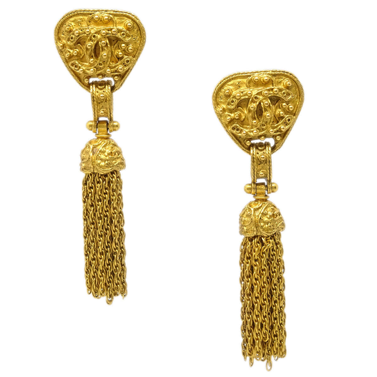 Chanel Fringe Dangle Earrings Clip - On Gold 94A