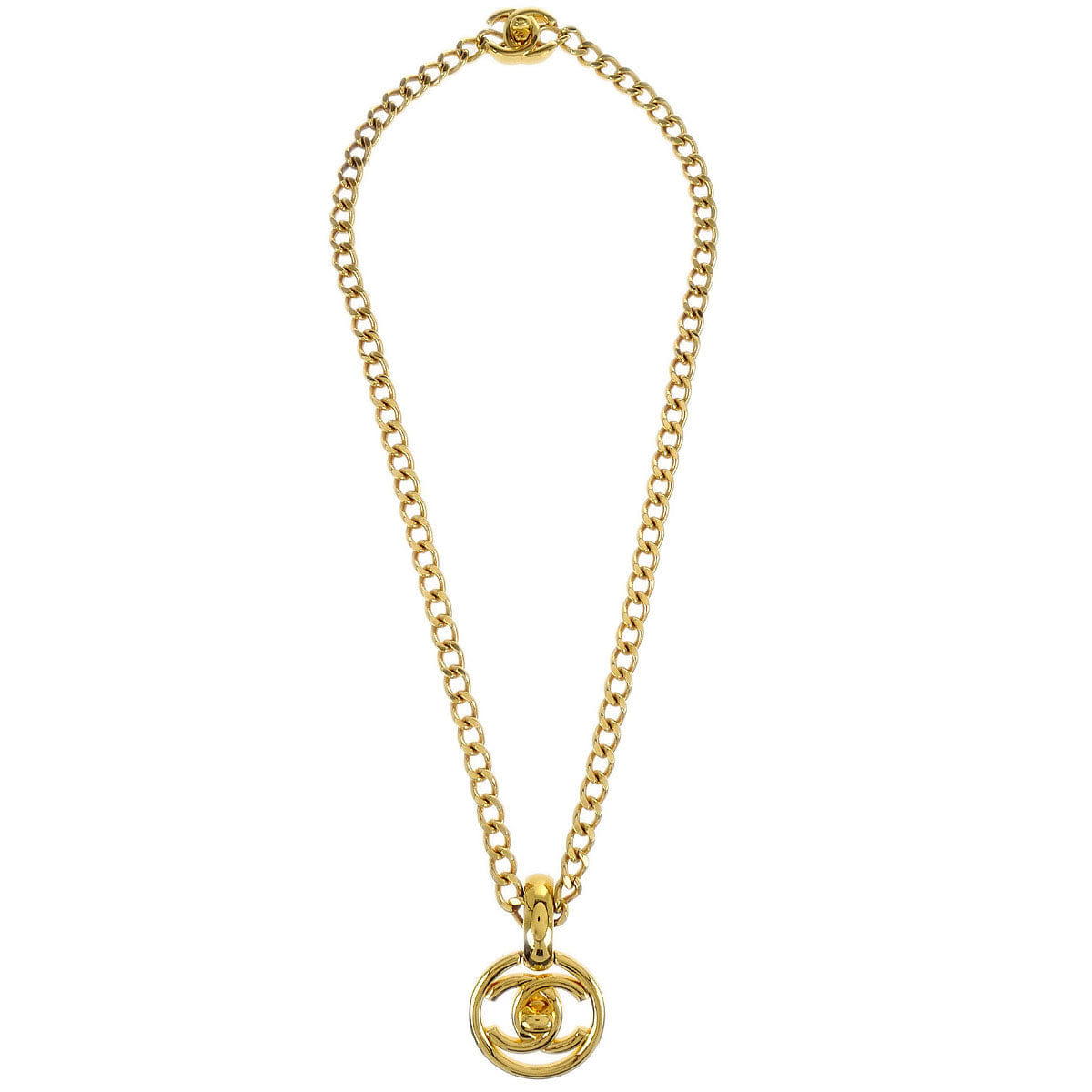 Chanel Turnlock Medallion Chain Pendant Necklace Gold 97P