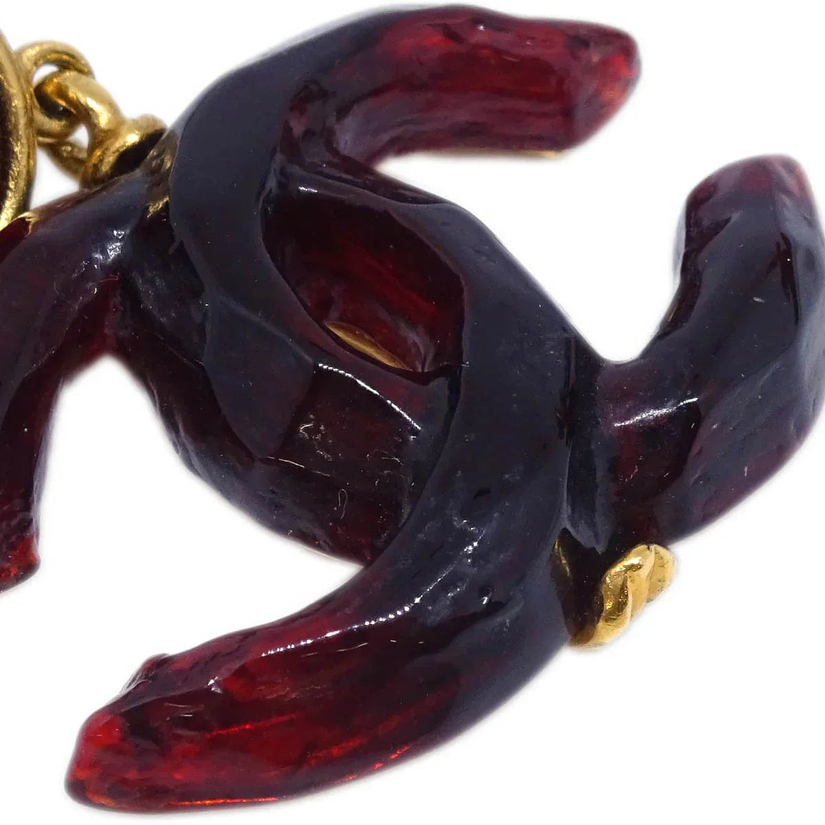 Chanel CC Dangle Earrings Gold Clip - On Red 99P