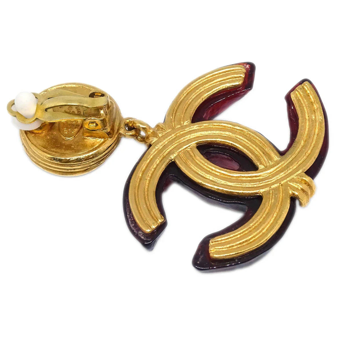 Chanel CC Dangle Earrings Gold Clip - On Red 99P