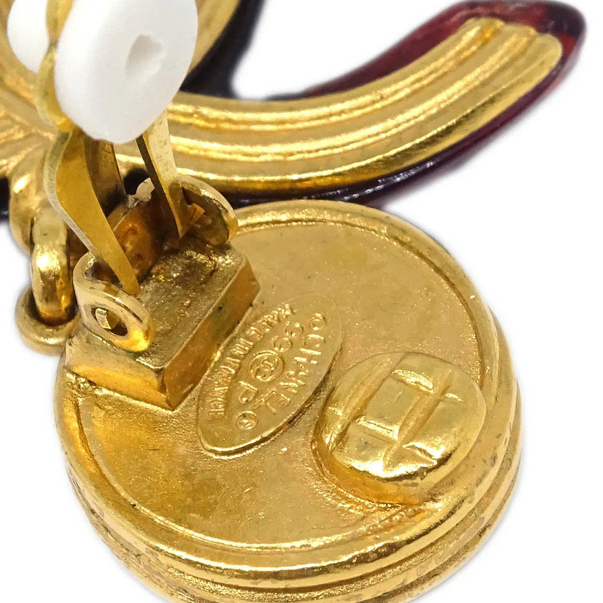 Chanel CC Dangle Earrings Gold Clip - On Red 99P