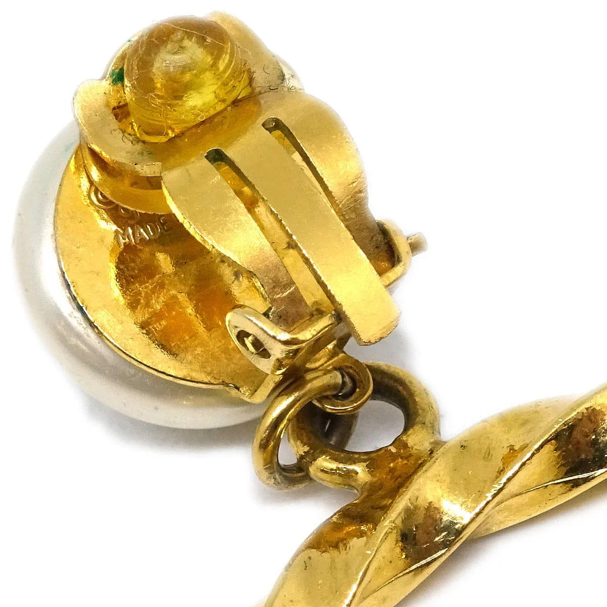 Chanel Hoop Earrings Gold Costume Pearl Clip - On 96A