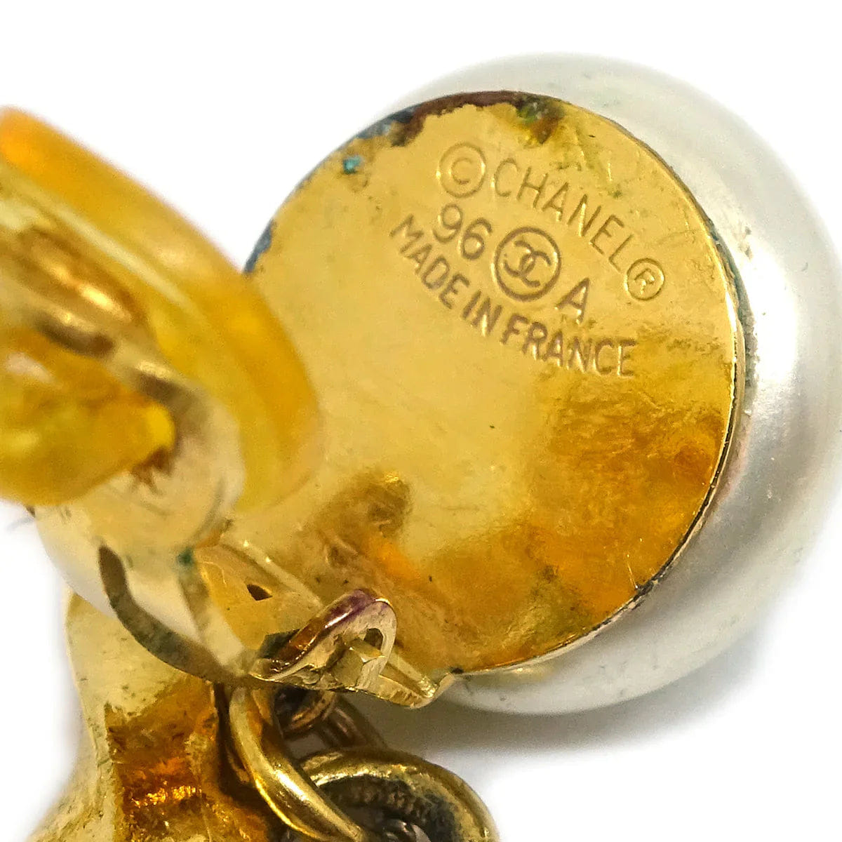 Chanel Hoop Earrings Gold Costume Pearl Clip - On 96A