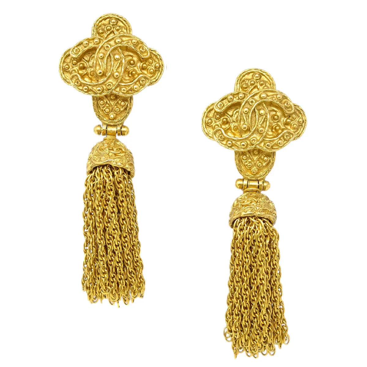 Chanel Fringe Charm Dangle Earrings Clip - On Gold 94A