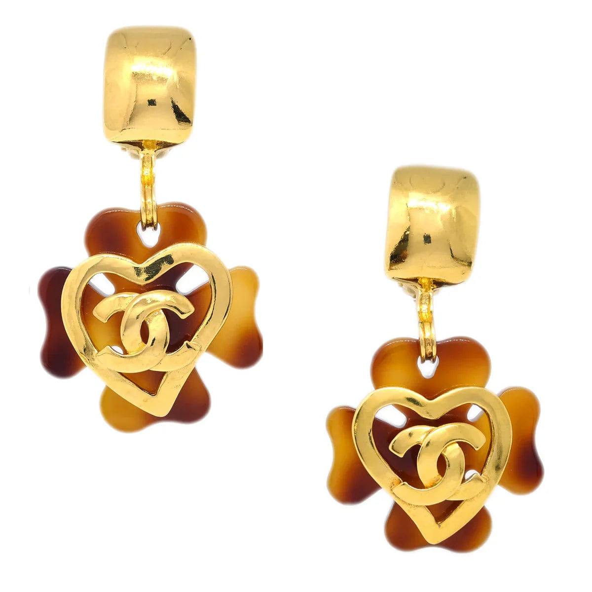 Chanel Clover Dangle Earrings Gold Clip - On 95P